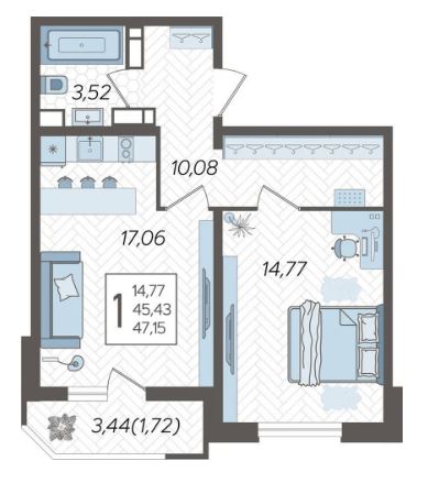 Однокомнатная в Литер 1