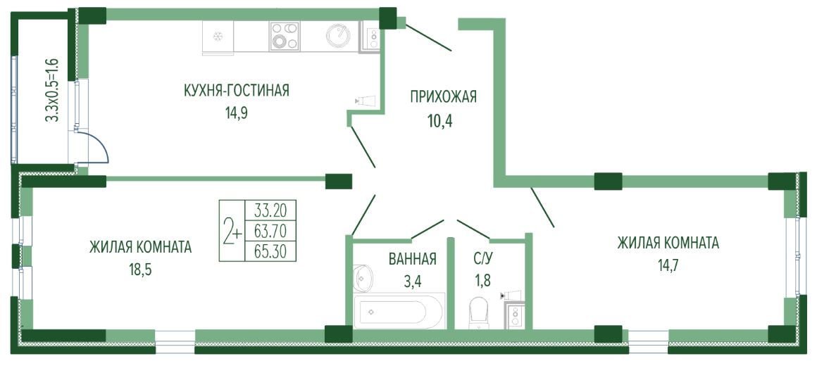 Двухкомнатная в Литер 4