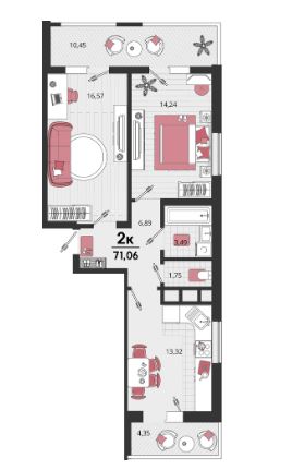 Двухкомнатная в Литер 14