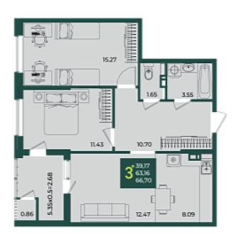 Трехкомнатная в Дом 11 очередь 3