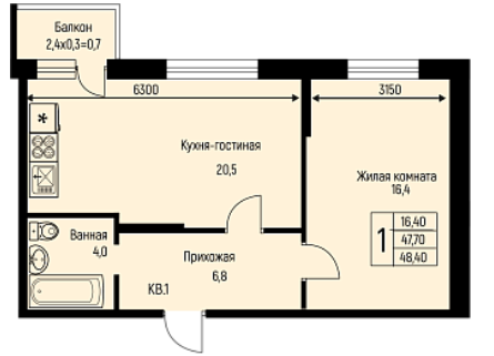 Однокомнатная в Литер 7