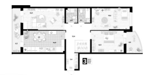 Трехкомнатная в Литер 23