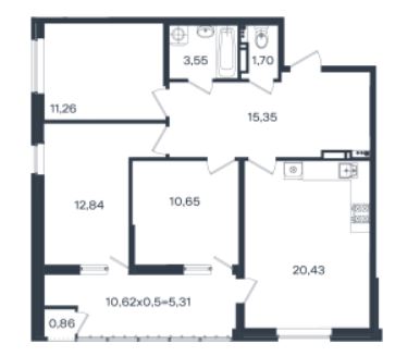 Трехкомнатная в Дом 12
