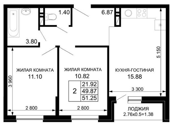 Двухкомнатная в Литер 12