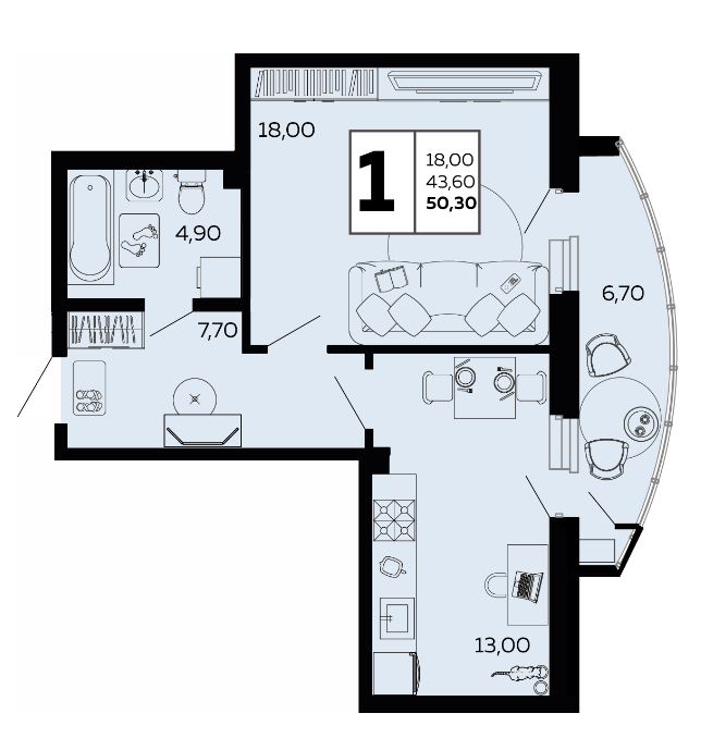 Однокомнатная в Литер 1
