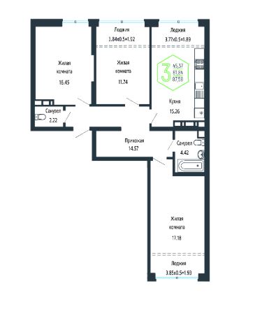 Трехкомнатная в Литер 4