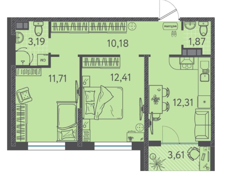 Двухкомнатная в Литер 5 очередь 2