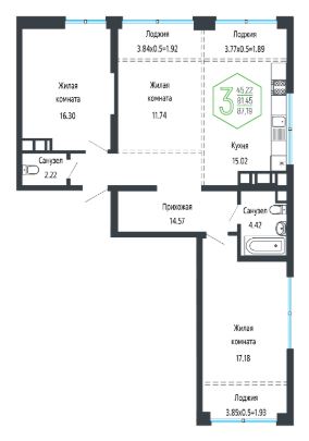 Трехкомнатная в Литер 2