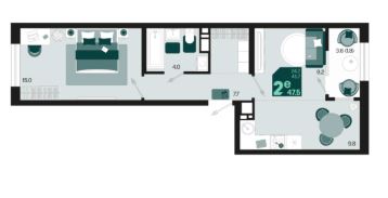 Двухкомнатная в Квартал 1.6 Литер 1