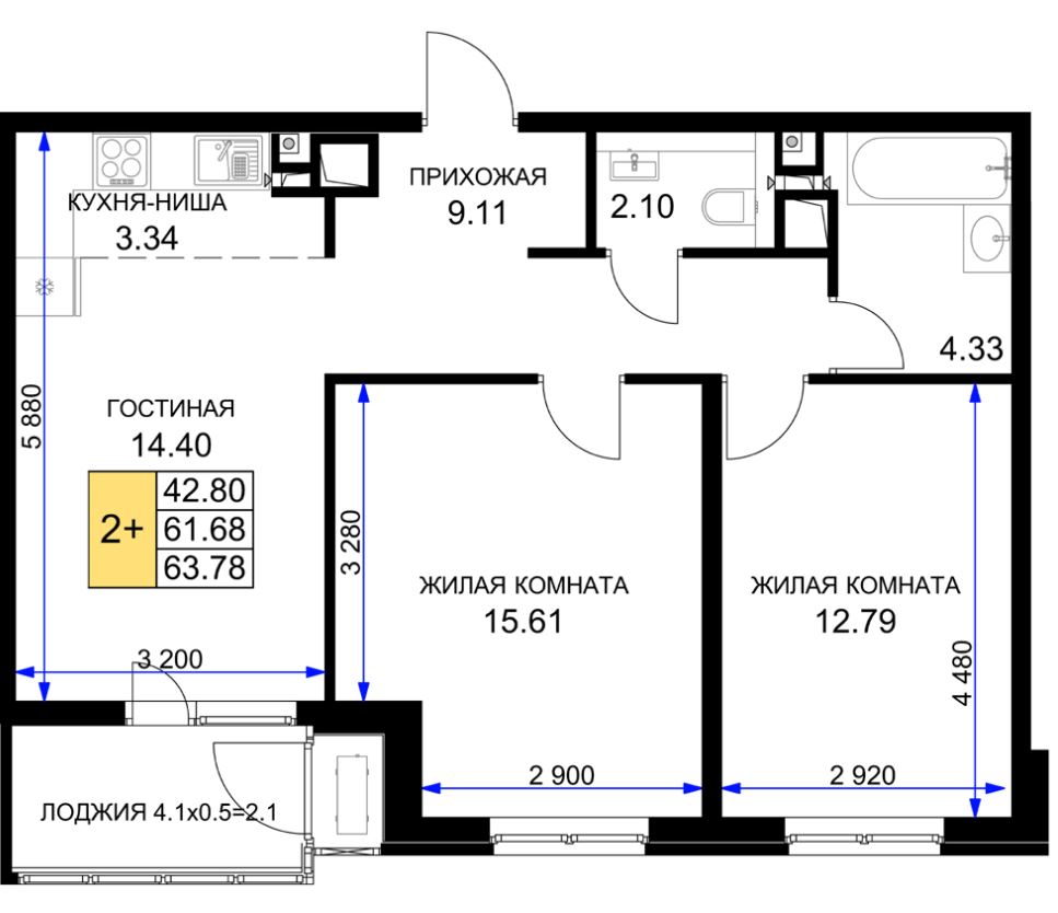 Двухкомнатная в Литер 4