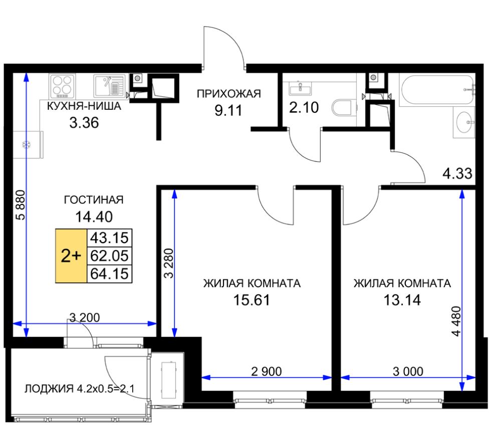 Двухкомнатная в Литер 4