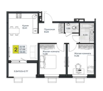 Двухкомнатная в Литер 2