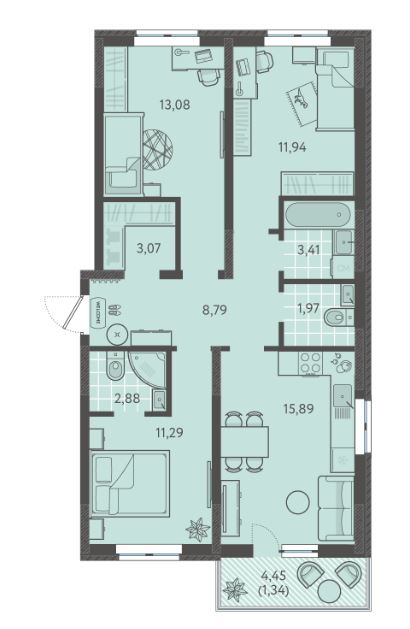 Трехкомнатная в Литер 5 очередь 2 
