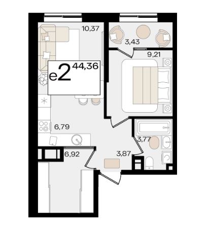 Двухкомнатная в Литер 1.1