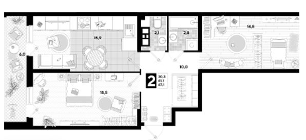 Двухкомнатная в Литер 24