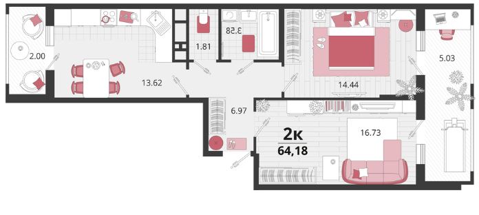 Двухкомнатная в Литер 20