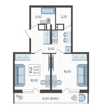 Двухкомнатная в Литер 6