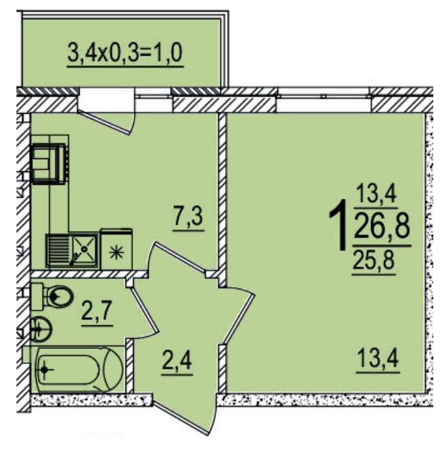 Однокомнатная в Литер 42