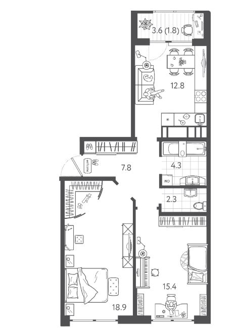 Двухкомнатная в Литер 6