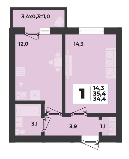Однокомнатная в Литер 51