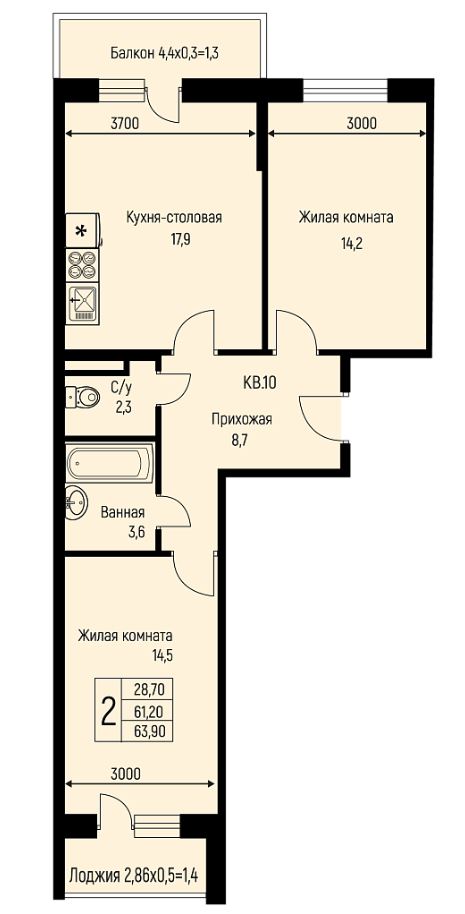 Двухкомнатная в Литер 8