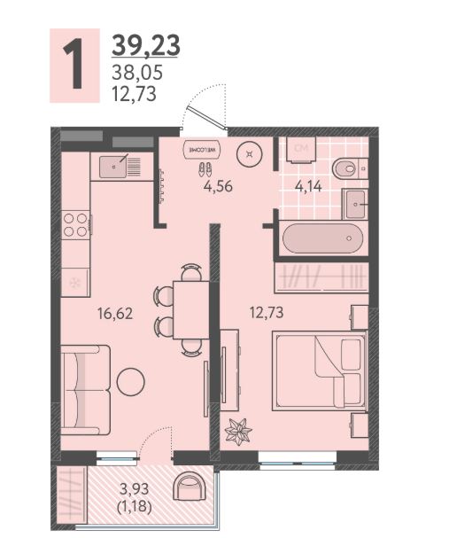 Однокомнатная в Литер 4 очередь 2