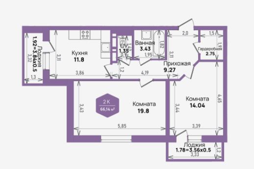 Двухкомнатная в Литер 6