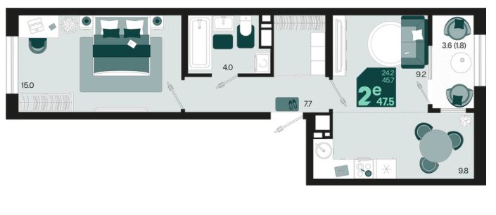 Двухкомнатная в Квартал 1.10 Литер 1