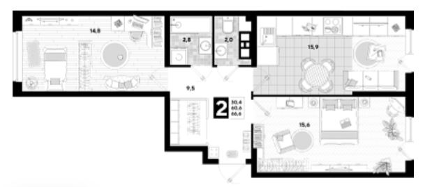 Двухкомнатная в Литер 23