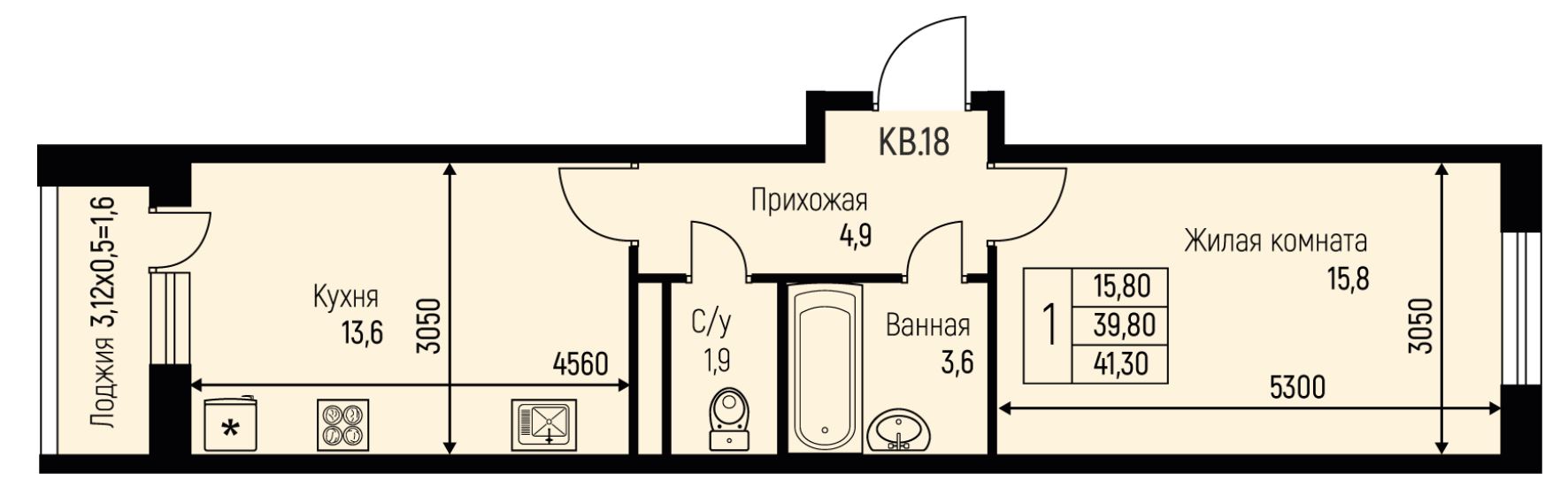 Однокомнатная в Литер 12