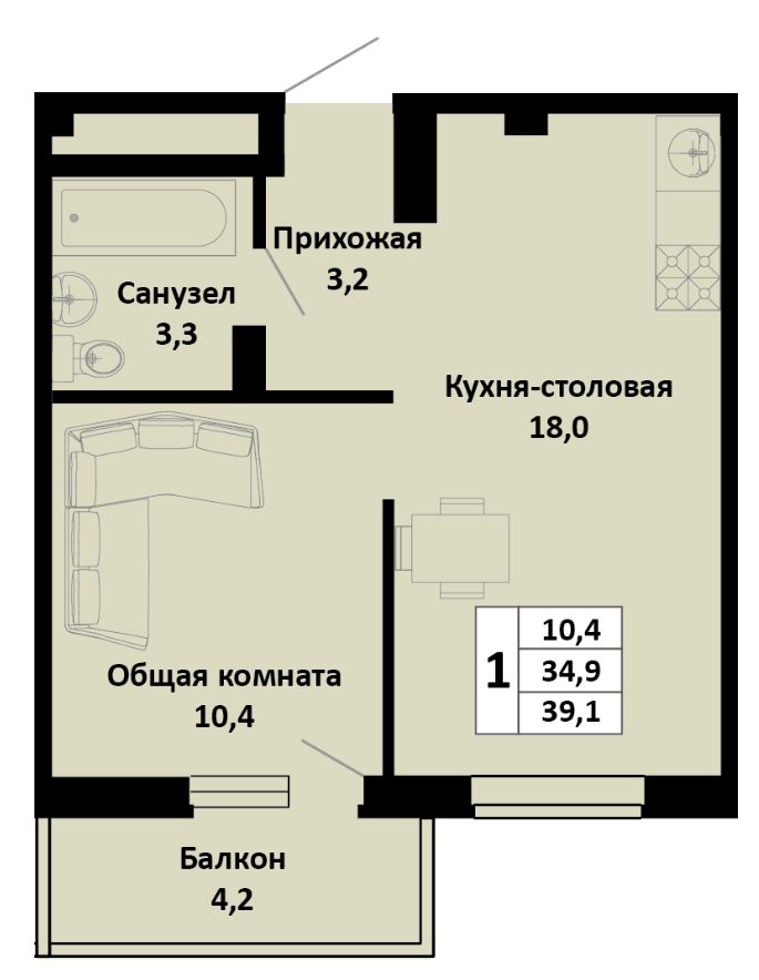 Однокомнатная в Литер 1