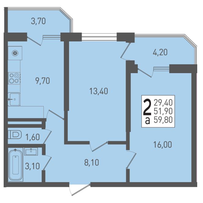 Двухкомнатная в Литер 1