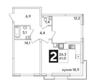 Двухкомнатная в Литер 54