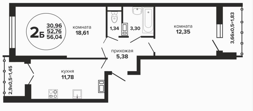Двухкомнатная в Литер 3