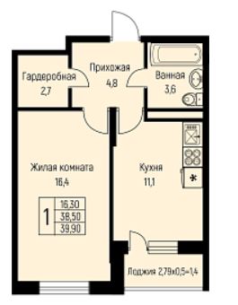 Однокомнатная в Литер 14