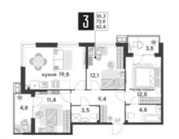 Трехкомнатная в Литер 31