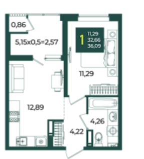 Однокомнатная в Дом 10 очередь 3