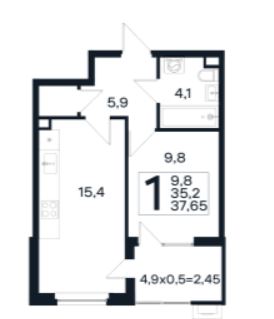Однокомнатная в Литер 18 очередь 02