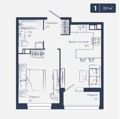 Однокомнатная в Литер 6.1