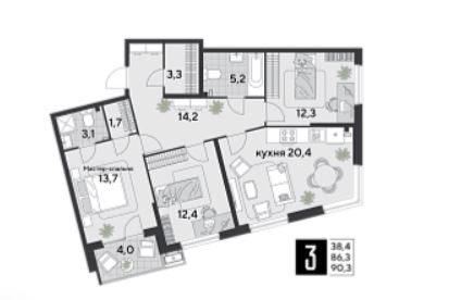 Трехкомнатная в Литер 15