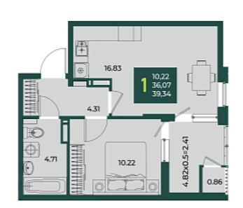 Однокомнатная в Дом 6 очередь 3