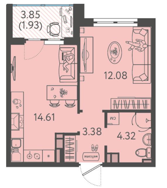 Однокомнатная в Литер 1 очередь 1