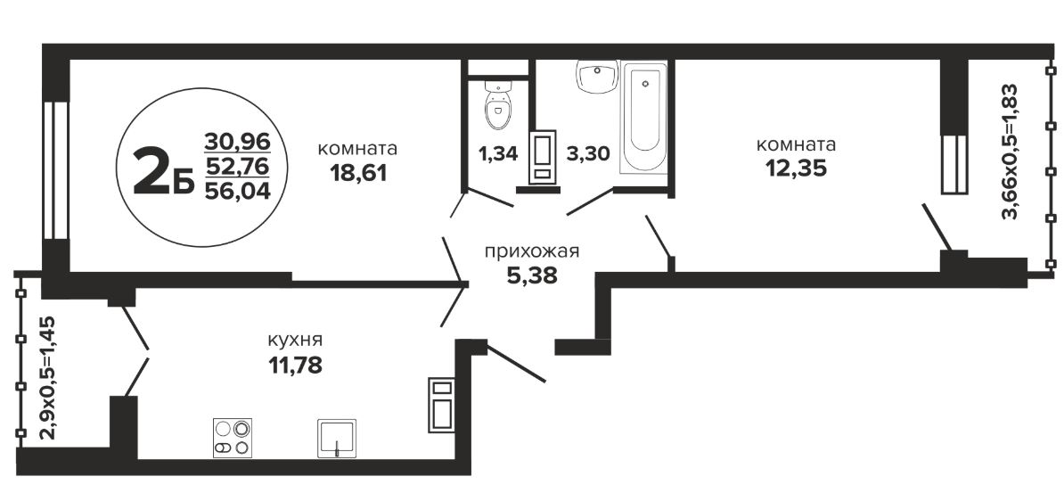 Двухкомнатная в Литер 3