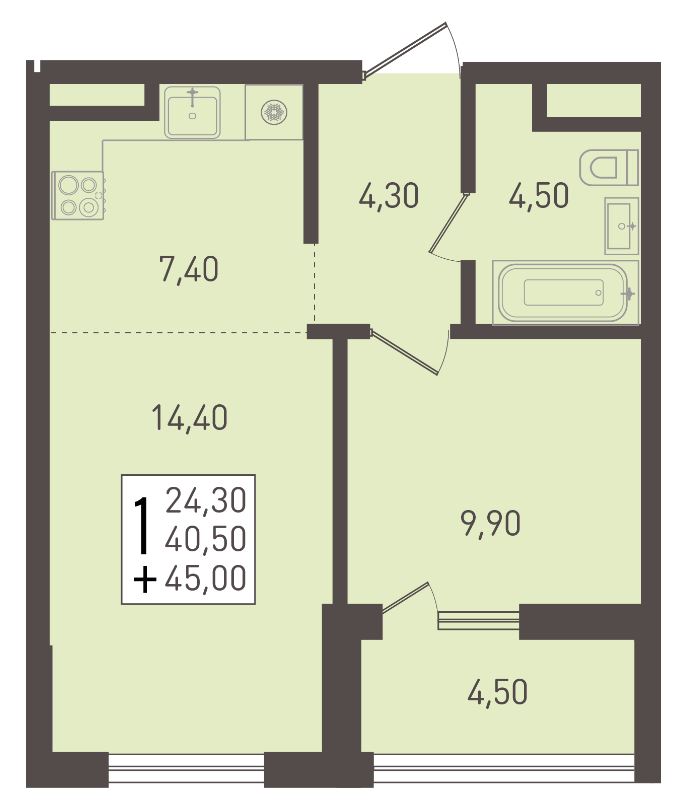 Однокомнатная в Литер 1