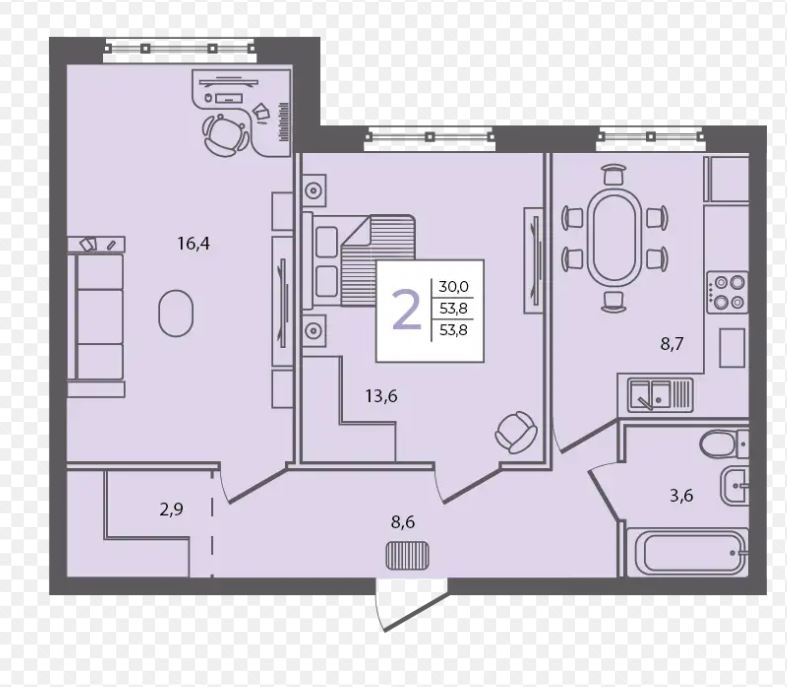 Двухкомнатная в Литер 4