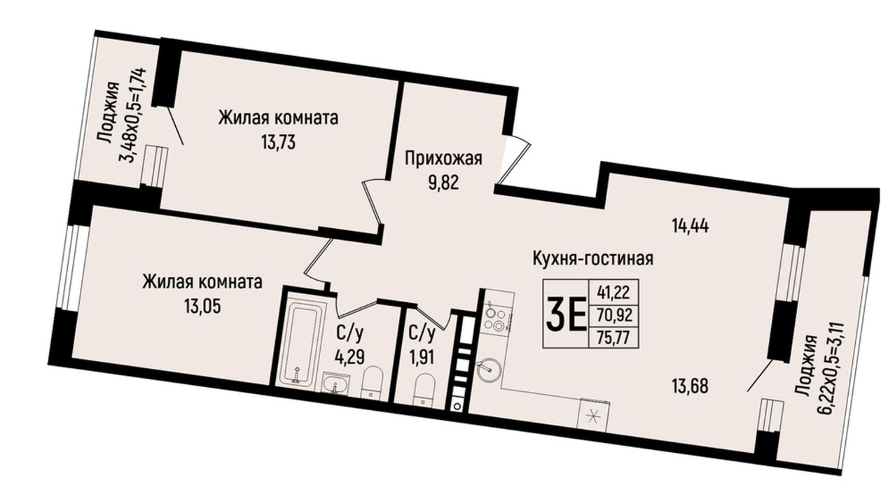 Двухкомнатная в 2 Очередь