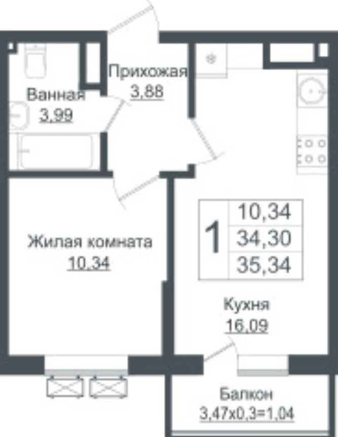 Однокомнатная в Литер 1