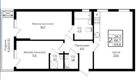 Двухкомнатная в Литер 6