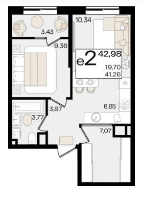 Двухкомнатная в Литер 1.3