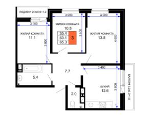 Трехкомнатная в Литер 29